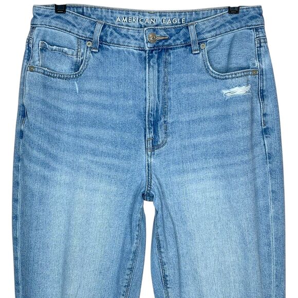 American Eagle Ripped Mom Jean Size 12 Denim High Rise Straight Leg Streetwear - Picture 3 of 9